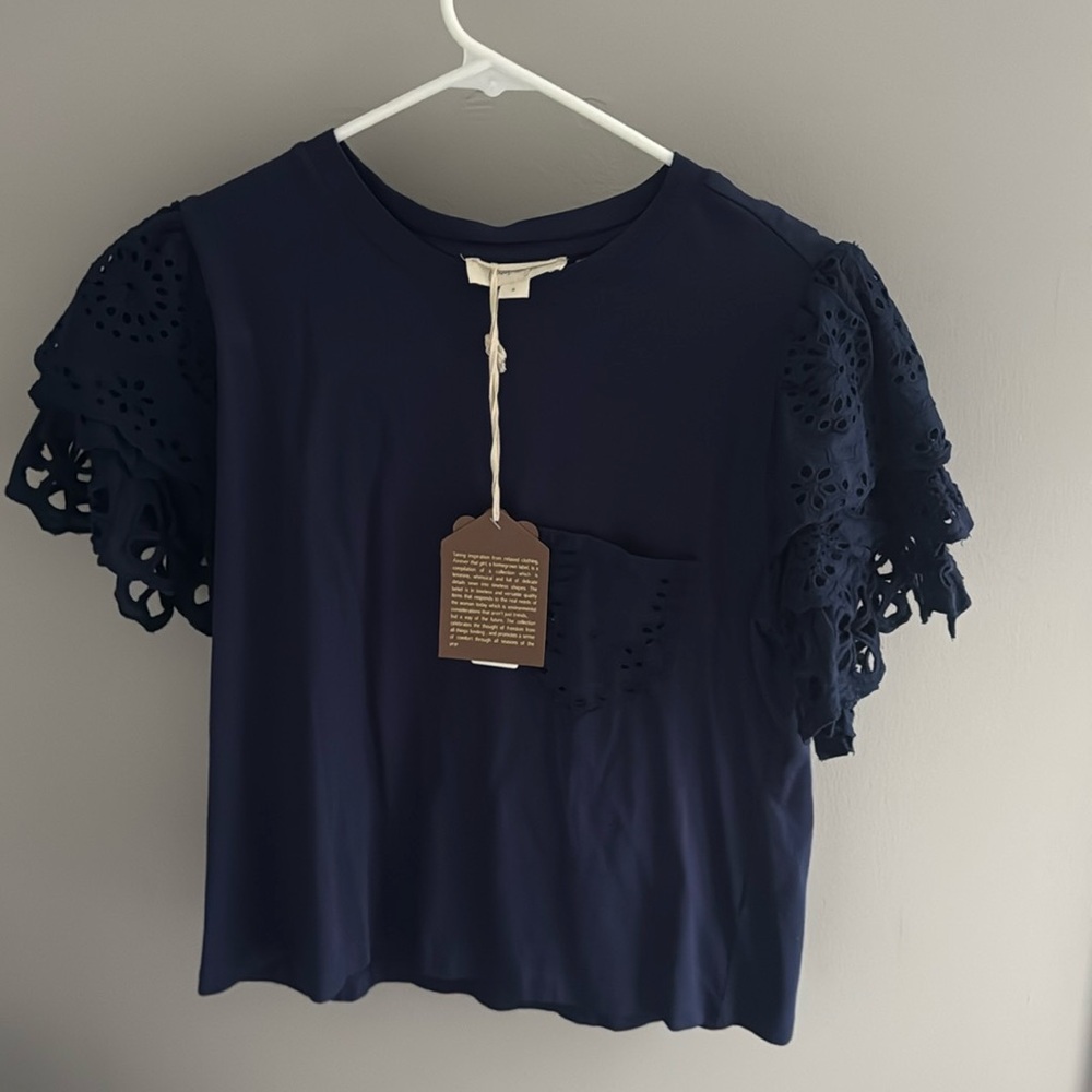 Anthropologie Blue Shirt with sleeve detail